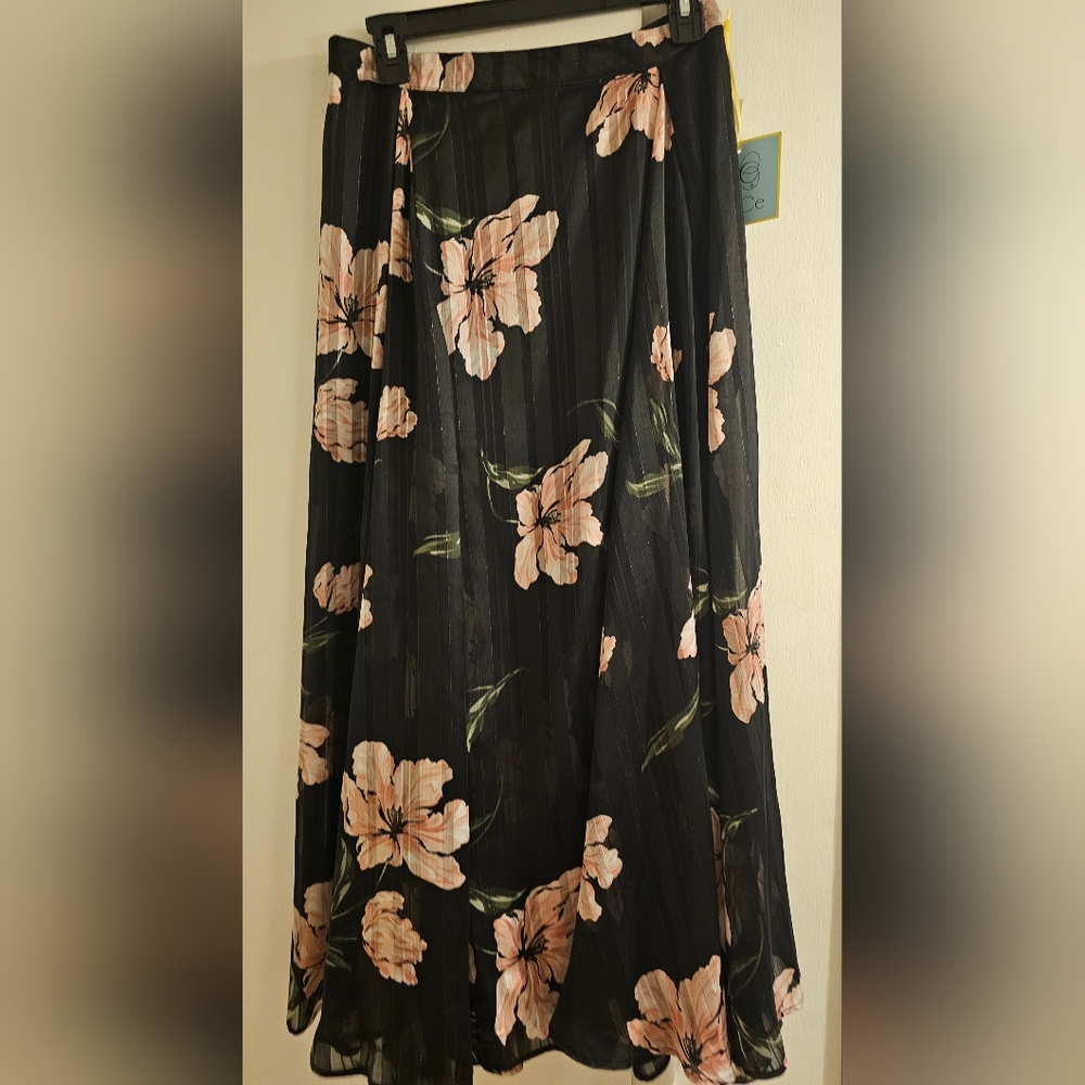 CeCe Black and Pink Maxi A-Line Skirt